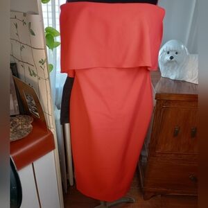 REDUCED! LIKELY Flexi Strapless/1-shoulder OrangeRed BodyCon Dress Sz 4